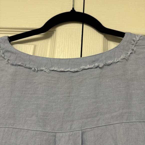 ELLEN TRACY 100% Linen Women's 1X Blue Tunic Gold Zipper Roll-Tab 3/4 Sleeve EUC - Picture 8 of 8